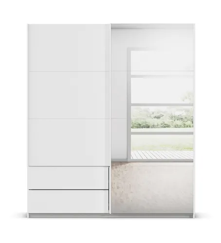 Schwebetürenschrank Elara mit Spiegel | alpinweiß | 181 x 210 x 62 cm