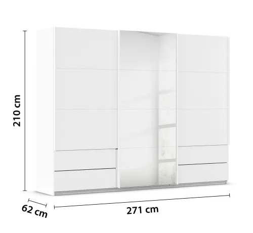 Schwebetürenschrank Elara mit Spiegel | alpinweiß | 181 x 210 x 62 cm
