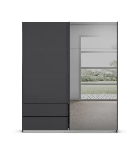 Schwebetürenschrank Elara mit Spieffffü88gel in grau | grau metallic | 181 x 210 x 62 cm