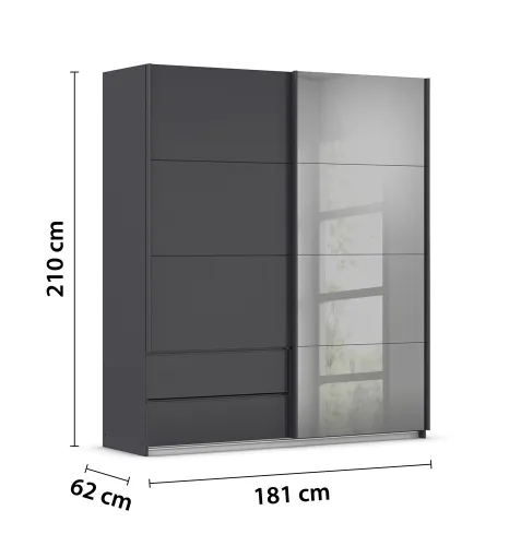 Schwebetürenschrank Elara mit Spieffffü88gel in grau | grau metallic | 181 x 210 x 62 cm