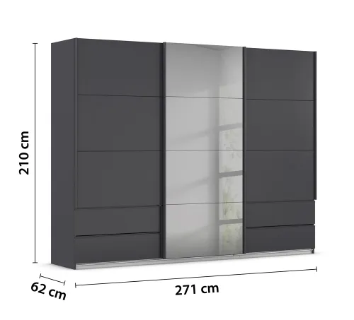 Schwebetürenschrank Elara mit Spiegel in grau | grau metallic | verschiedene Größe