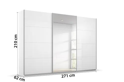 Schwebetürenschrank Kulmbach | 3-türig | mit Spiegel & Zubehör | weiß Hochglanz / alpinweiß | 271x210