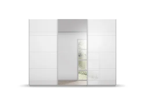 Schwebetürenschrank Kulmbach | 3-türig | mit Spiegel & Zubehör | weiß Hochglanz / alpinweiß | 271x229