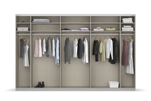 Schwebetürenschrank Kulmbach | 3-türig | mit Spiegel & Zubehör | weiß Hochglanz / alpinweiß | 360x229
