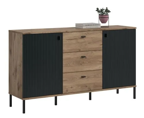 Sideboard Chess | mit 3 Schubkästen | Nox Oak / schwarz