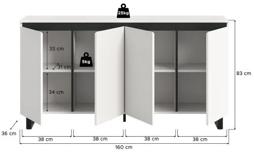 Sideboard Kommode Tomasa 1 | weiß / schwarz