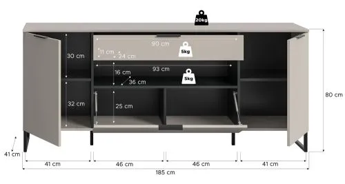 Sideboard Noida | Kaschmir / schwarz