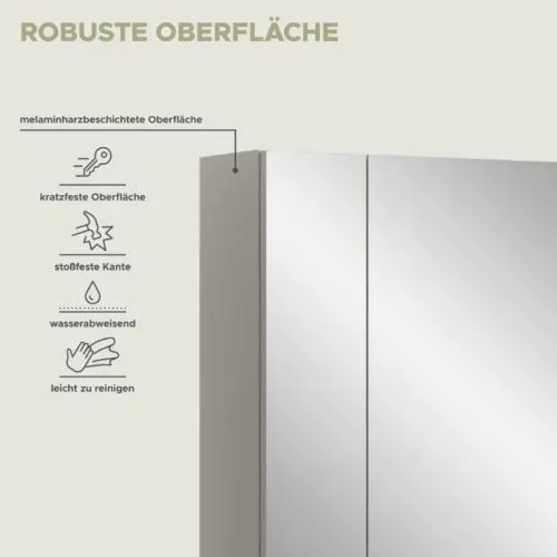 Spiegelschrank Ice | Kaschmir mit Aufsatzleuchte