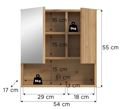 Spiegelschrank Mone | mit offenem Fach | Artisan Oak mit Beleuchtung