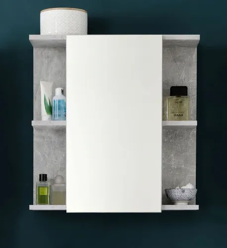 Spiegelschrank Nano | weiß Hochglanz / Beton Stone | inkl. LED Beleuchtung