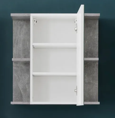 Spiegelschrank Nano | weiß Hochglanz / Beton Stone mit LED Aufsatzbeleuchtung