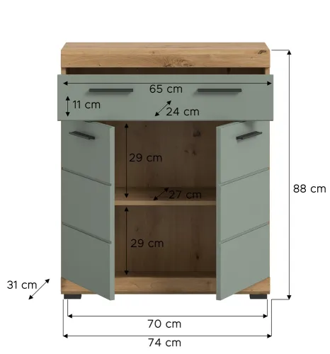 Standschrank breit Scout | mit Schubkasten | Salbei / Artisan Eiche