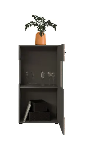 Standschrank Kommode Freno | grau matt / Nox Oak | mit 2er Set LED Unterbauspot