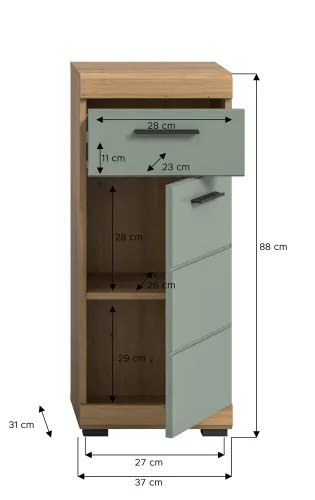 Standschrank Scout | mit Schubkasten | Salbei / Artisan Eiche