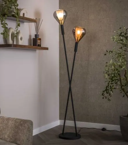 Stehlampe Hani | 2 Leuchten | Glas | Chrom / Kupfer