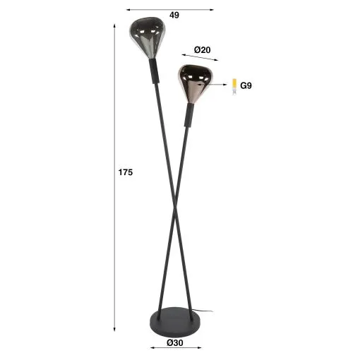 Stehlampe Hani | 2 Leuchten | Glas | Chrom / Kupfer