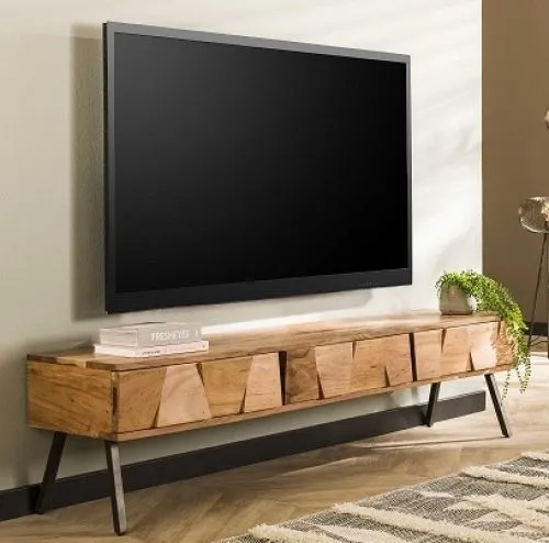 TV-Board Malvine | mit 3 Schubkästen | Akazie massiv | naturell