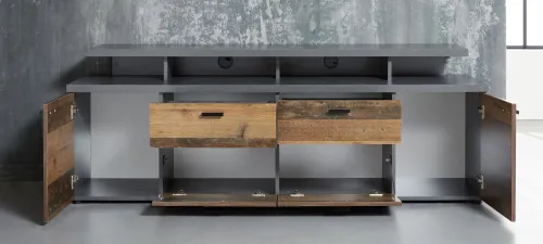 TV Lowboard Mood | Old Used Wood / Matera grau | Shabby Look ohne Beleuchtung