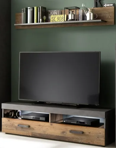 TV Lowboard & Wandboard Indy | Old Used Wood / Matera grau | 2-teilig | Shabby Look