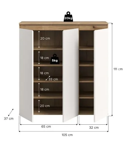 Kommode Scarpa | 105 x 110cm | weiß / Evoke Eiche