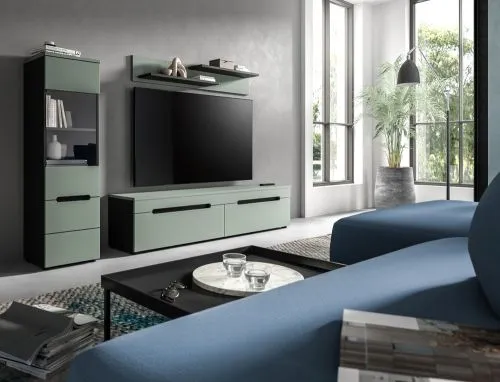 Vitrine Canu | Smoke Green / Basalt Grau ohne Beleuchtung