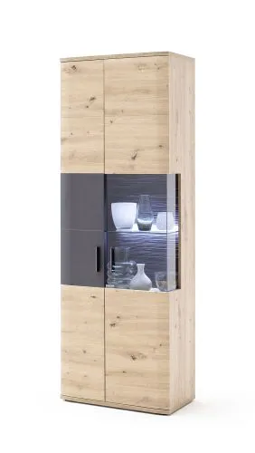 Vitrine Cortona | Balkeneiche / anthrazit | LED Beleuchtung