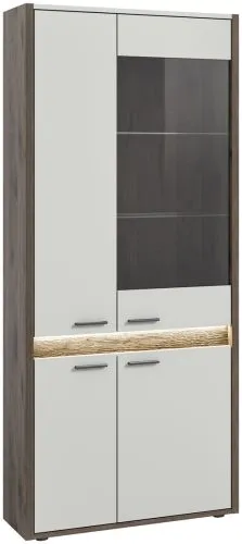 Vitrine Falcona breit | Nox Oak dunkel / hellgrau | inkl. Frontbeleuchtung