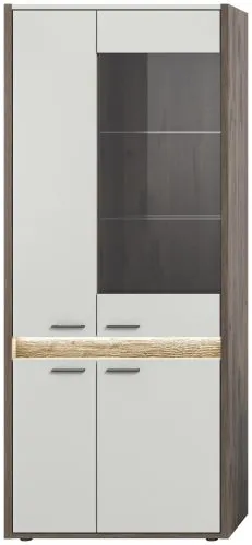 Vitrine Falcona breit | Nox Oak dunkel / hellgrau | inkl. Frontbeleuchtung