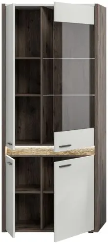 Vitrine Falcona breit | Nox Oak dunkel / hellgrau | LED Beleuchtung