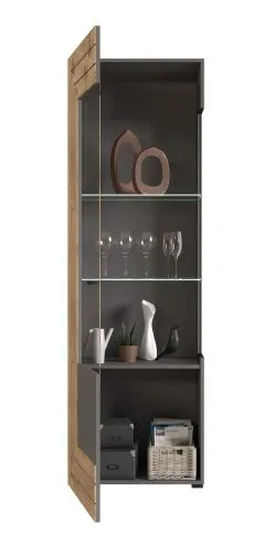 Vitrine Freno | grau matt / Nox Oak | inkl. LED Beleuchtung ohne Beleuchtung
