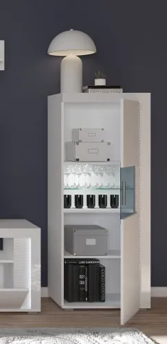 Vitrine halbhoch Skylight | weiß Hochglanz | inkl. Frontbeleuchtung ohne Glasbodenclip
