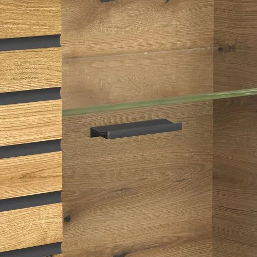 Vitrine Hochschrank Norris | grau / Coast Evoke Oak | 80 cm x 205 cm x 37 cm 2er Set Glasbodenclips