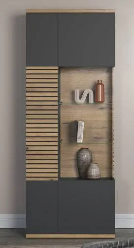 Vitrine Hochschrank Norris | grau / Coast Evoke Oak | 80 cm x 205 cm x 37 cm Komplettset