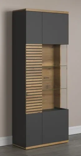 Vitrine Hochschrank Norris | grau / Coast Evoke Oak | 80 cm x 205 cm x 37 cm Komplettset