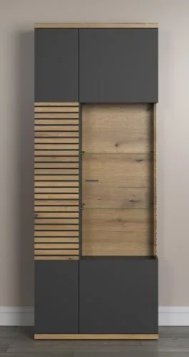 Vitrine Hochschrank Norris | grau / Coast Evoke Oak | 80 cm x 205 cm x 37 cm Komplettset