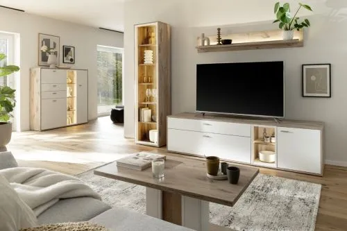 Vitrine Santerno | Soft white / Viking Oak | LED Beleuchtung