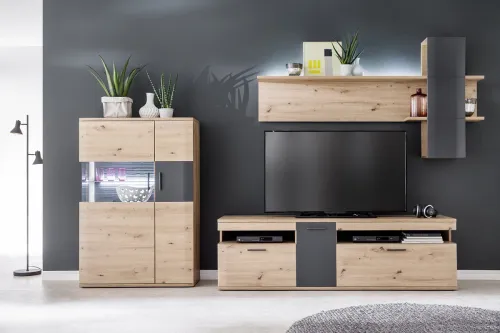 Wandboard Cordona 2 | Balkeneiche / anthrazit | LED Beleuchtung mit LED Bandbeleuchtung 115 cm