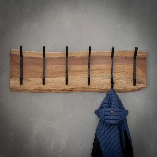 Wandgarderobe Garderobenpaneel Kes 2x6 Haken | Akazie massiv | natur