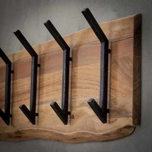 Wandgarderobe Garderobenpaneel Kes 2x6 Haken | Akazie massiv | natur