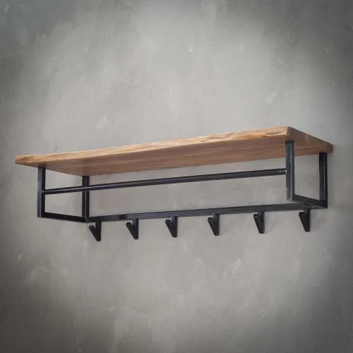 Wandgarderobe Garderobenpaneel Kes mit Hutablage & 6 Haken | Akazie massiv