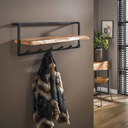Wandgarderobe Garderobenpaneel Shani 6 Haken | Akazie massiv | natur