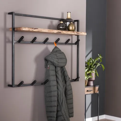 Wandgarderobe Garderobenpaneel Solag 12 Haken | Akazie massiv | naturel