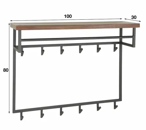 Wandgarderobe Garderobenpaneel Tian mit Hutablage & 12 Haken | Nussbaum massiv