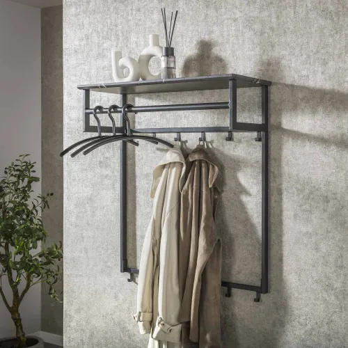 Wandgarderobe Hanga | Melamin | schwarz braun | 6/12 Haken