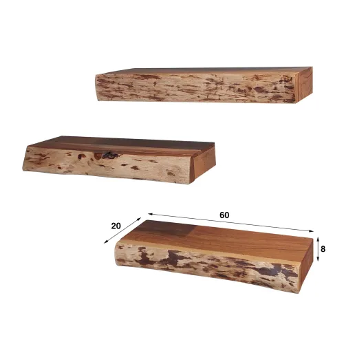 Wandregal Set Sole 3-teilig | Akazie massiv | natur