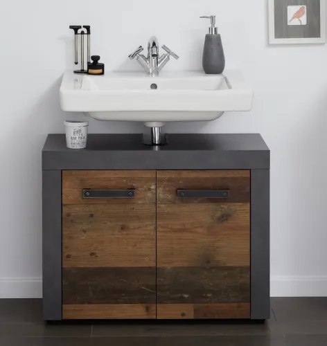 Waschbeckenunterschrank Cancun Indy | Matera grau / Old Used Wood | Shabby Look