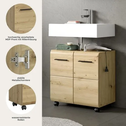 Waschbeckenunterschrank Ice | auf Rollen | Artisan Oak