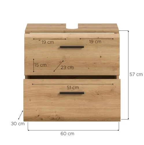 Waschbeckenunterschrank Ice | mit Schubkästen auf Rollen | Artisan Oak
