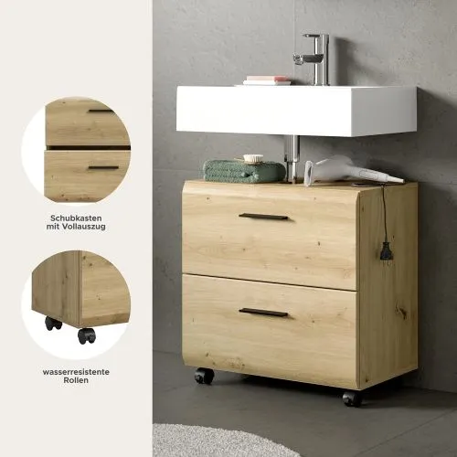 Waschbeckenunterschrank Ice | mit Schubkästen auf Rollen | Artisan Oak
