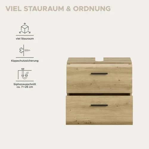 Waschbeckenunterschrank Ice | mit Schubkästen auf Rollen | Artisan Oak